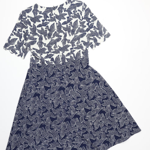 Dickens & Jones Womens Blue Geometric Polyester A-Line Size 10 Round Neck Zip - Bird