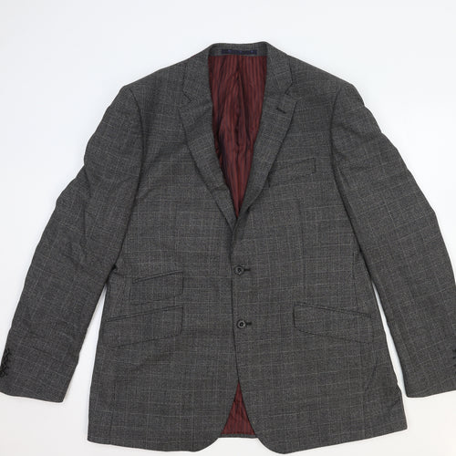 Marks and Spencer Mens Grey Plaid Wool Jacket Blazer Size L Regular