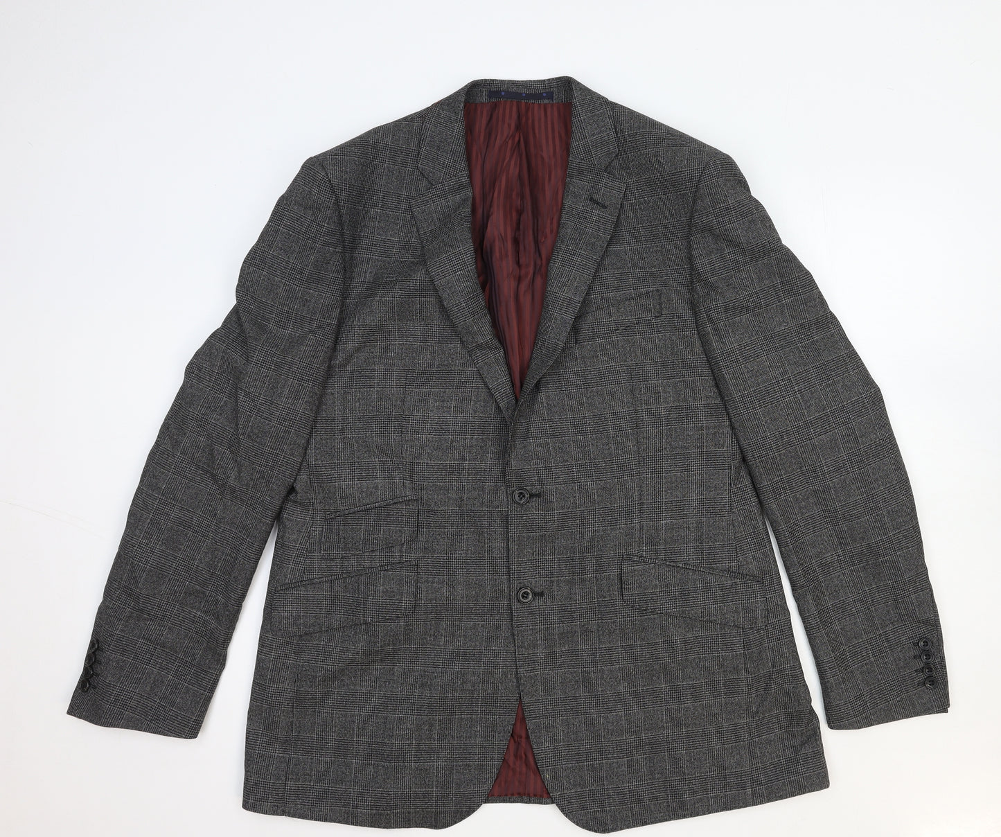 Marks and Spencer Mens Grey Plaid Wool Jacket Blazer Size L Regular