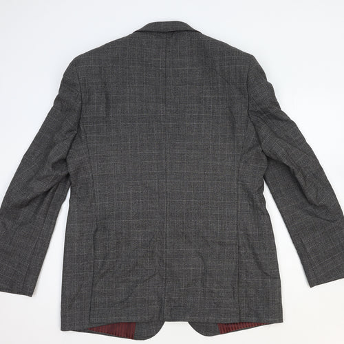 Marks and Spencer Mens Grey Plaid Wool Jacket Blazer Size L Regular