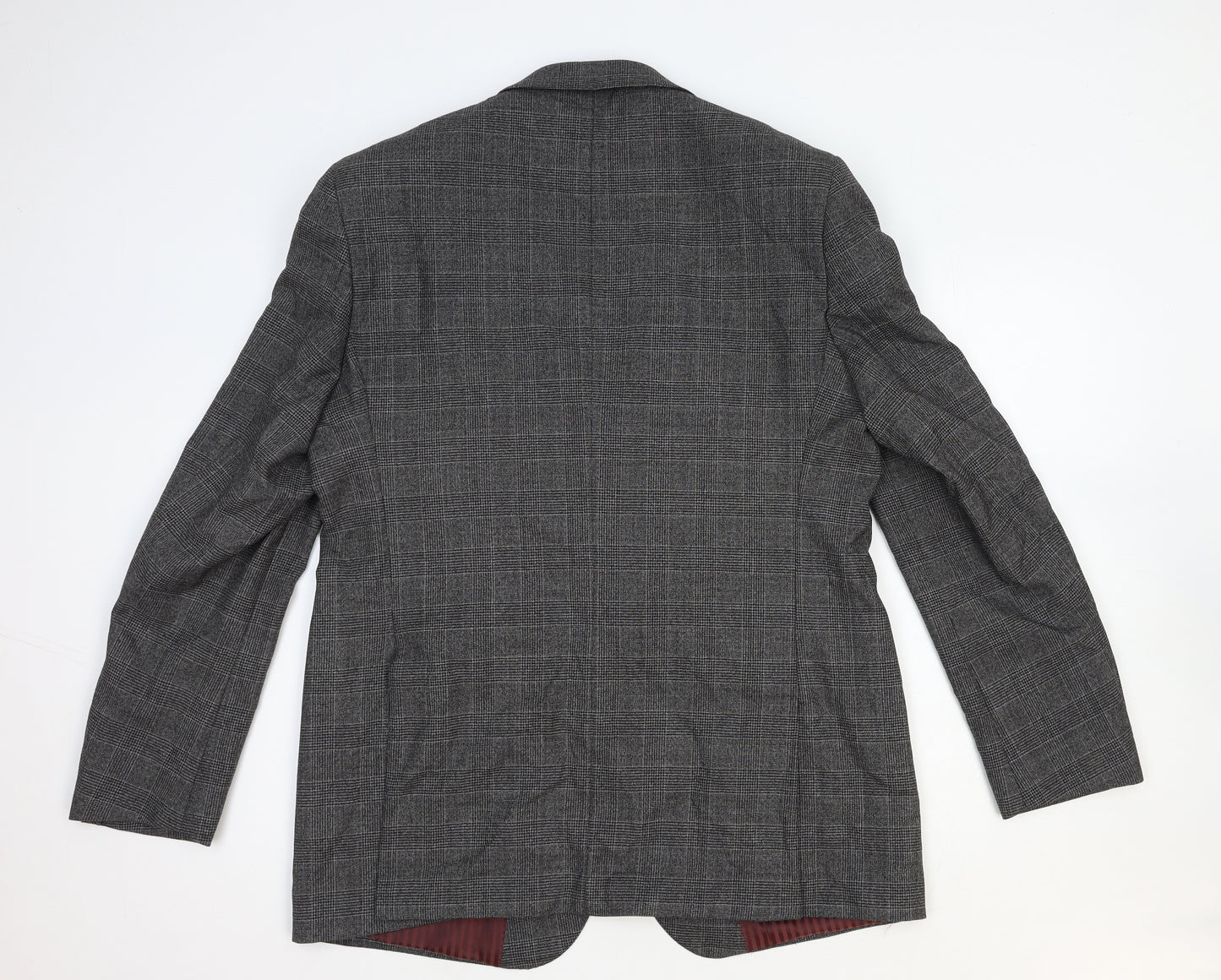 Marks and Spencer Mens Grey Plaid Wool Jacket Blazer Size L Regular