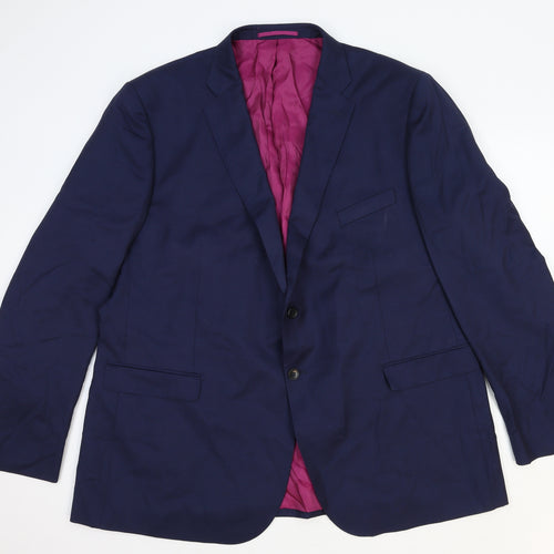 Moss Bros Mens Blue Wool Jacket Blazer Size L Regular