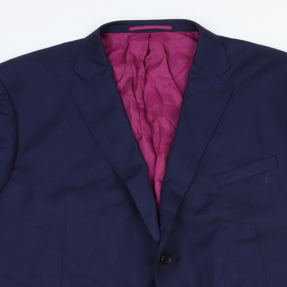 Moss Bros Mens Blue Wool Jacket Blazer Size L Regular