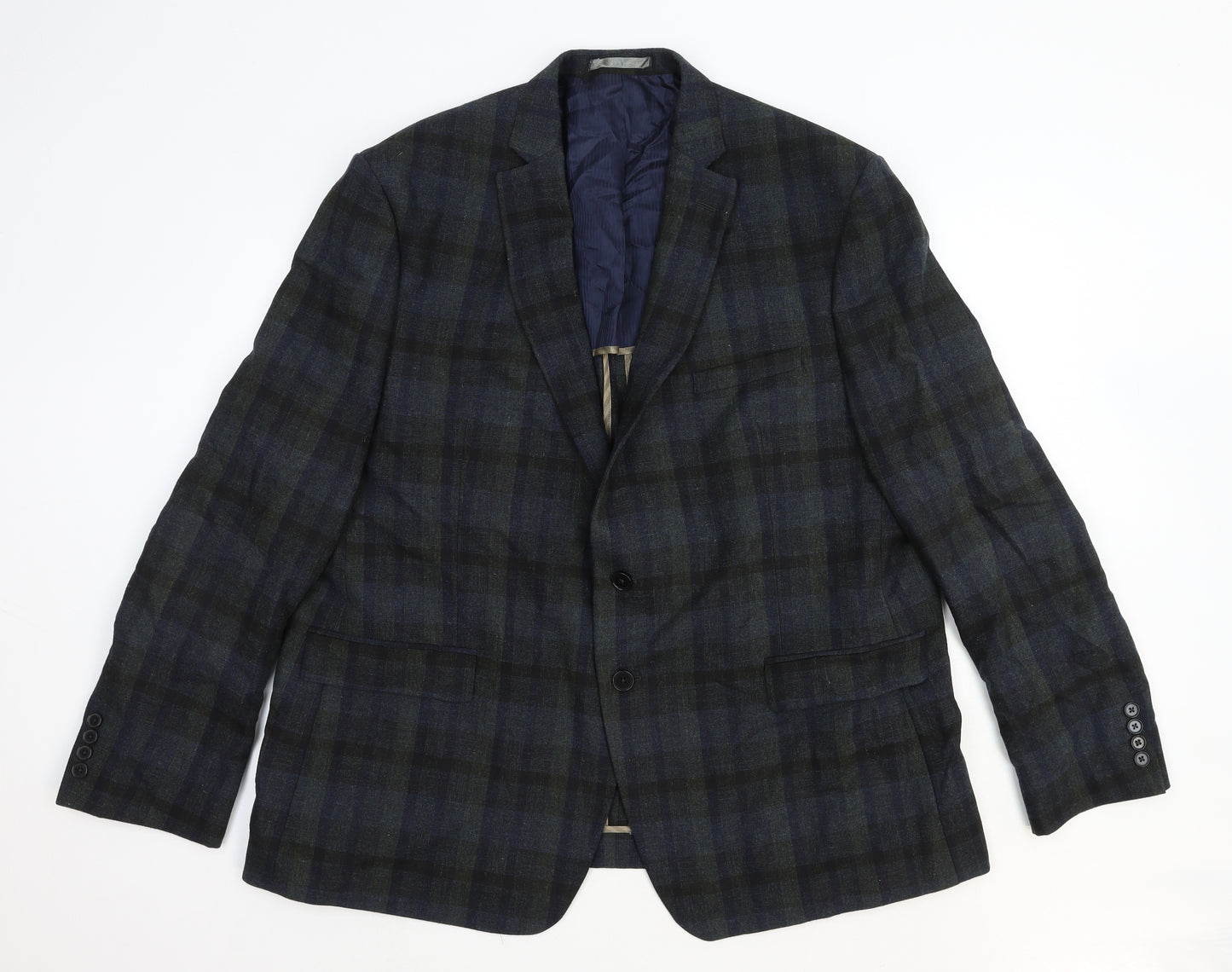Jeff Banks Mens Green Plaid Wool Jacket Blazer Size L Regular