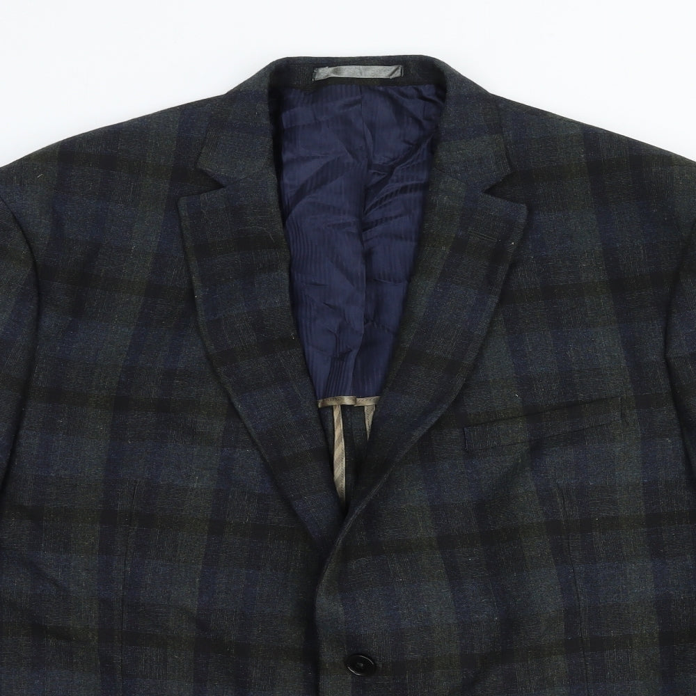 Jeff Banks Mens Green Plaid Wool Jacket Blazer Size L Regular