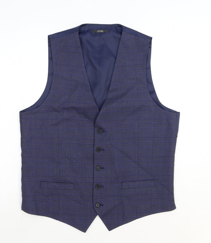 Marks and Spencer Mens Blue Plaid Polyester Jacket Blazer Size L Regular
