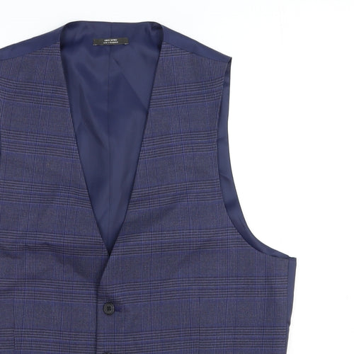 Marks and Spencer Mens Blue Plaid Polyester Jacket Blazer Size L Regular