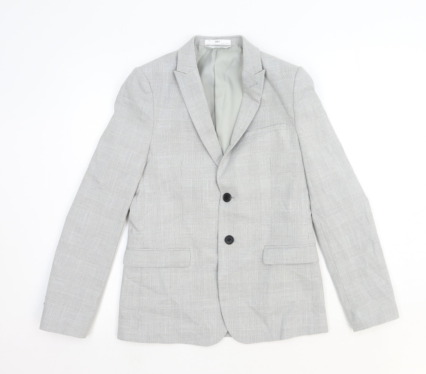 Marks and Spencer Girls Grey Plaid Jacket Blazer Size 12-13 Years Button