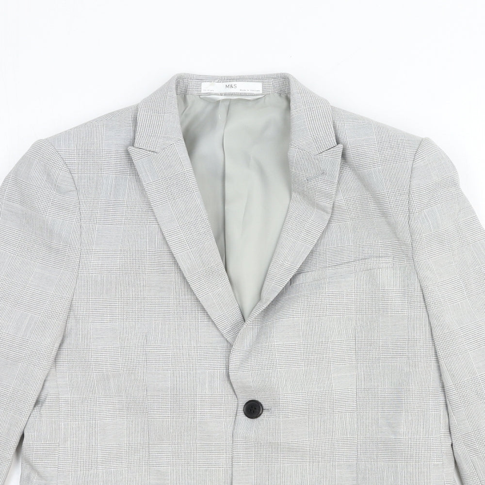 Marks and Spencer Girls Grey Plaid Jacket Blazer Size 12-13 Years Button