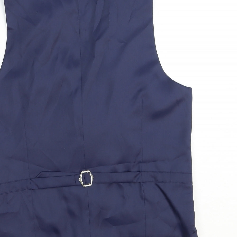 Marks and Spencer Mens Blue Plaid Polyester Jacket Suit Waistcoat Size S Regular