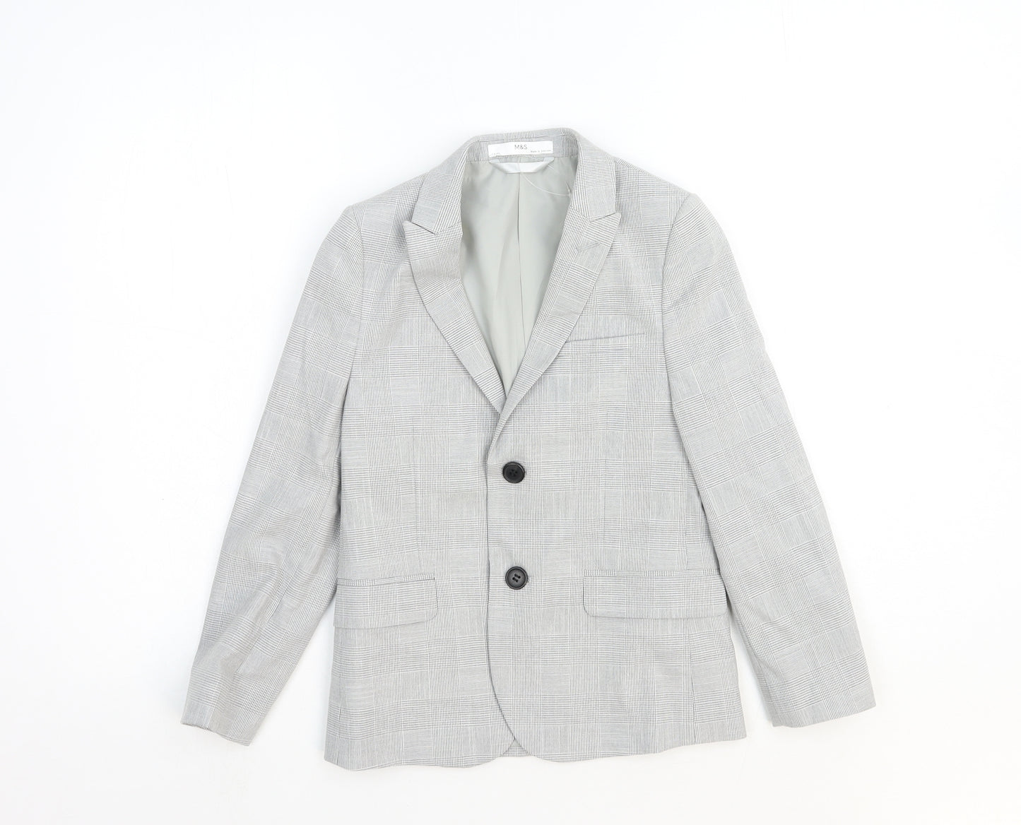 Marks and Spencer Girls Grey Plaid Jacket Blazer Size 7-8 Years Button