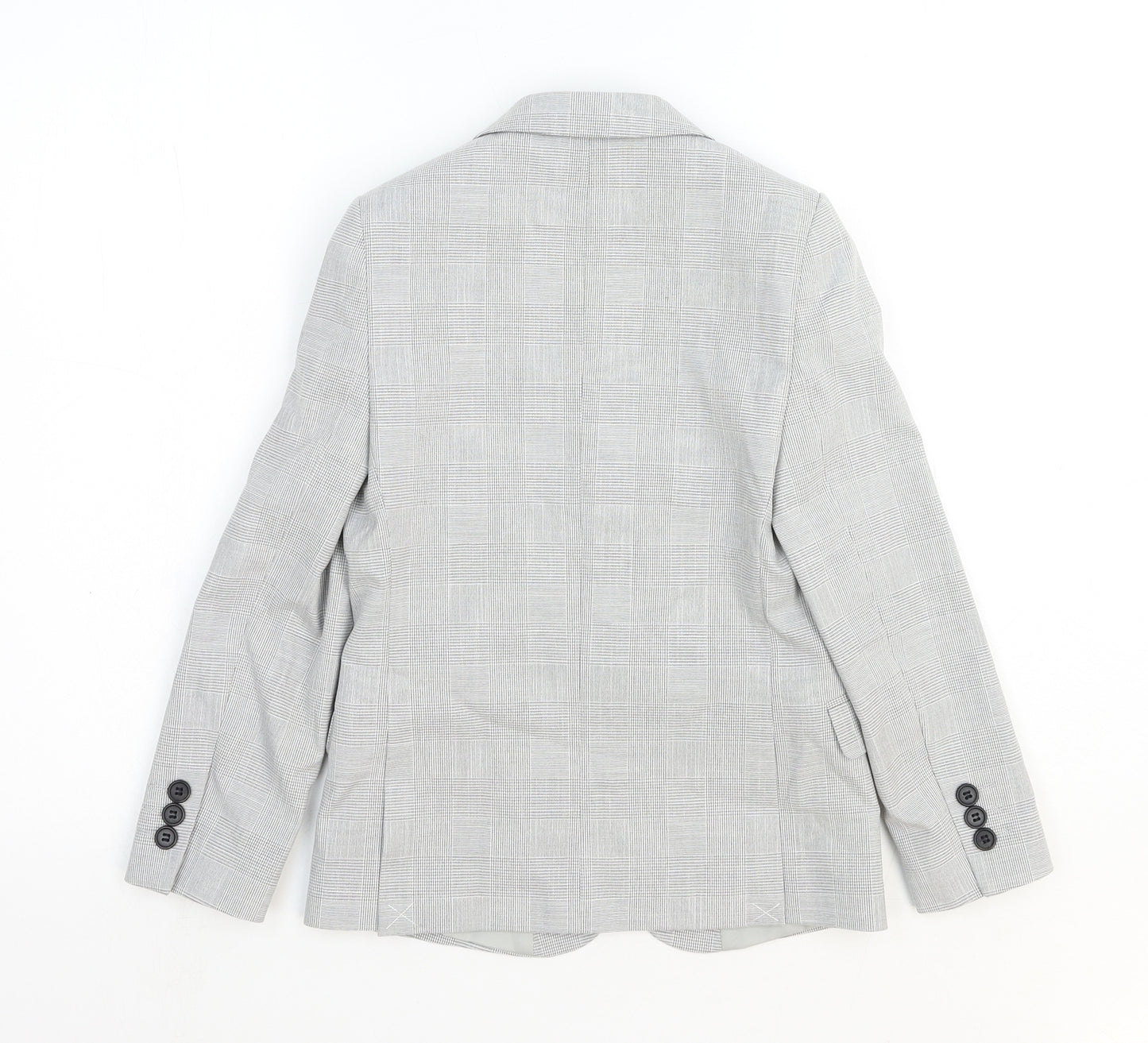 Marks and Spencer Girls Grey Plaid Jacket Blazer Size 7-8 Years Button