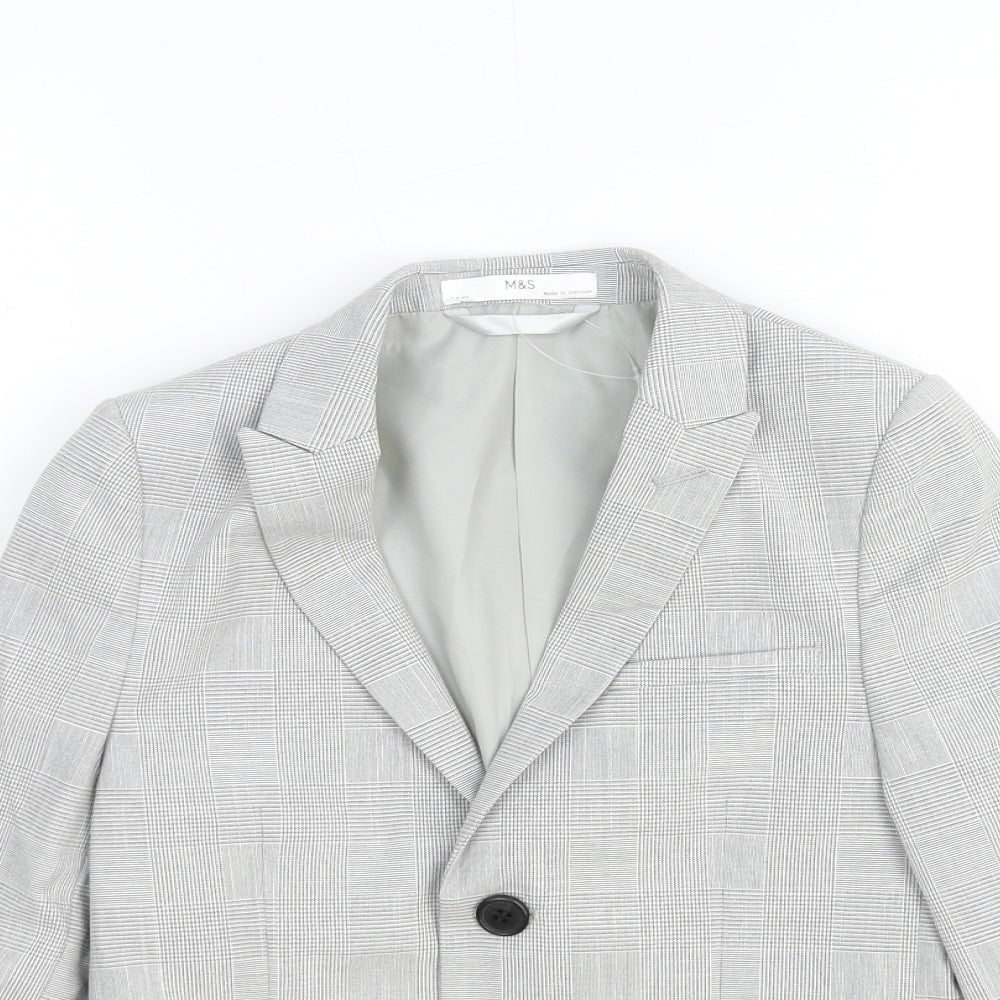 Marks and Spencer Girls Grey Plaid Jacket Blazer Size 7-8 Years Button