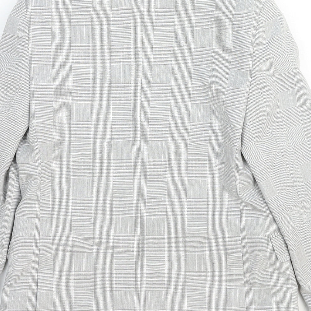 Marks and Spencer Girls Grey Plaid Jacket Blazer Size 7-8 Years Button
