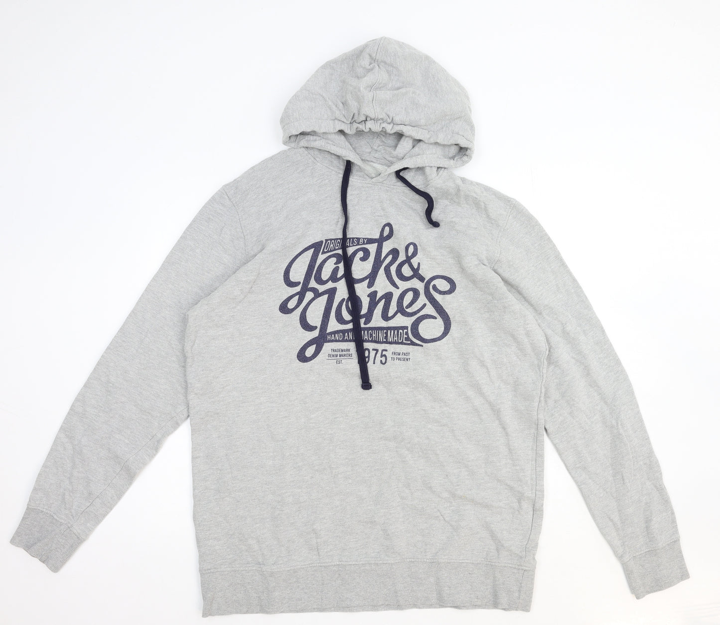 JACK & JONES Mens Grey Cotton Pullover Hoodie Size 2XL