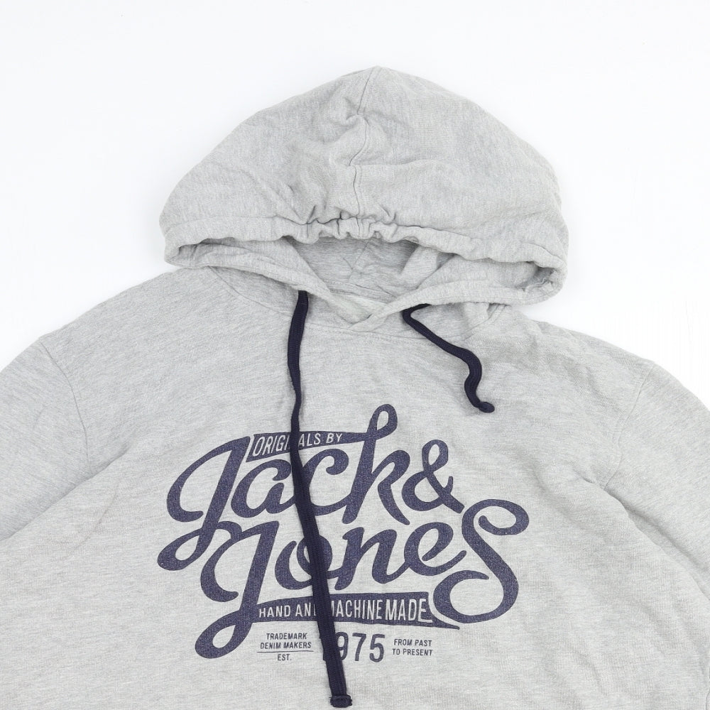 JACK & JONES Mens Grey Cotton Pullover Hoodie Size 2XL