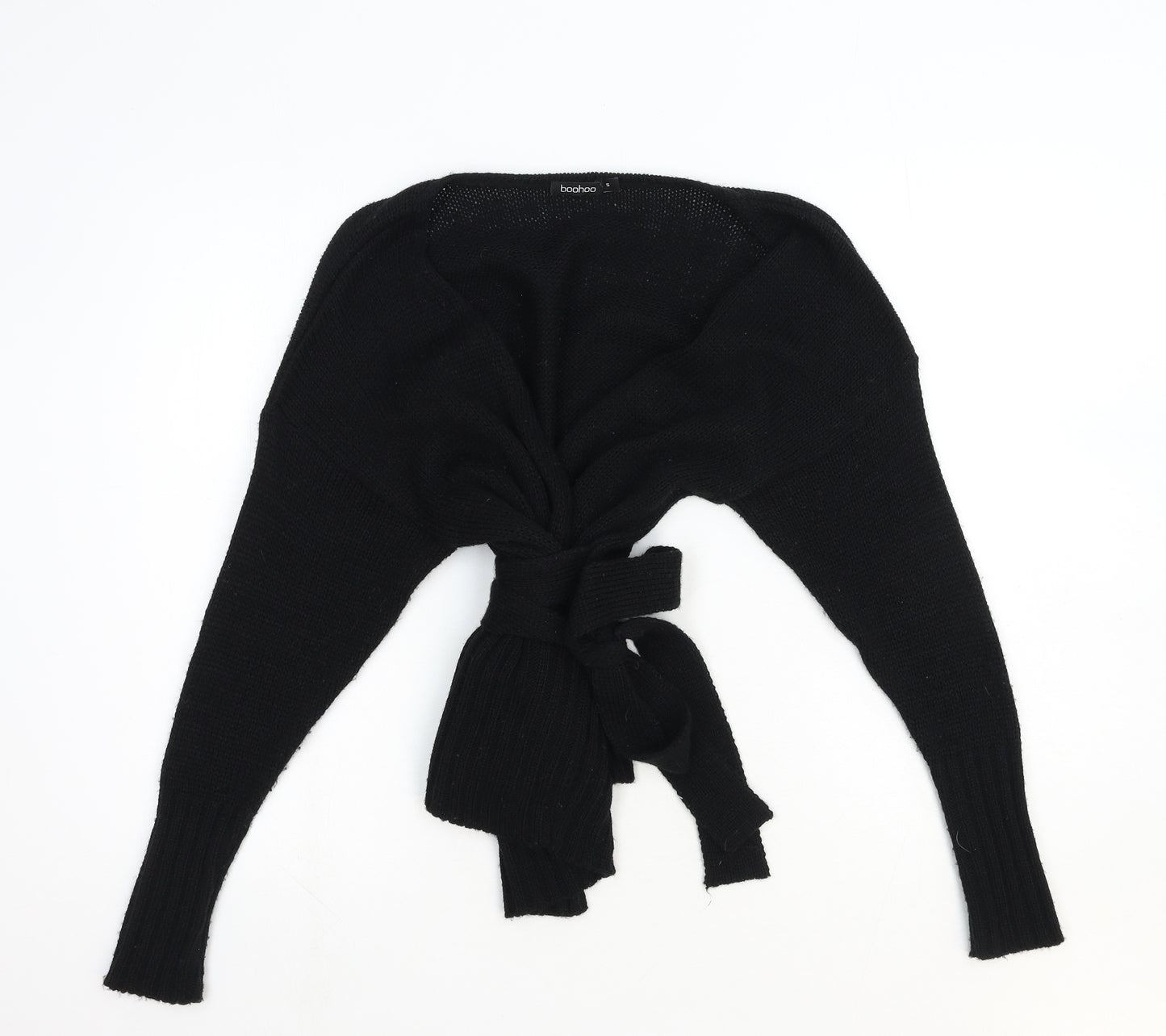 Boohoo Womens Black V-Neck Acrylic Wrap Jumper Size S