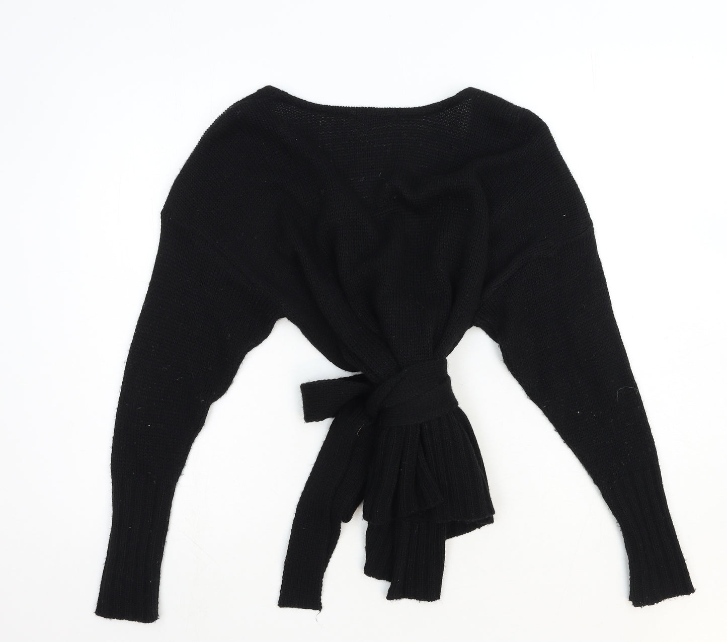 Boohoo Womens Black V-Neck Acrylic Wrap Jumper Size S