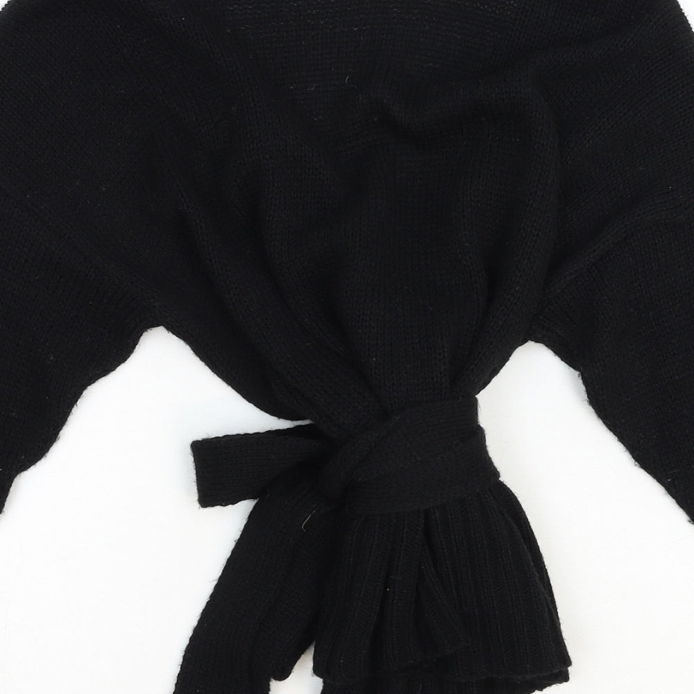 Boohoo Womens Black V-Neck Acrylic Wrap Jumper Size S