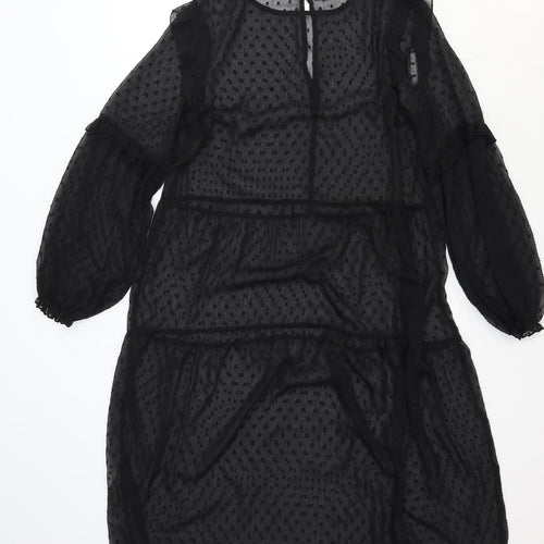 Divided by H&M Womens Black Polka Dot Polyester Trapeze & Swing Size M Round Neck Button