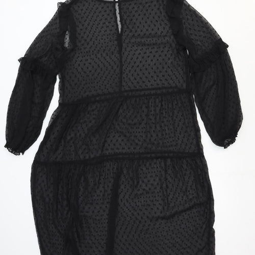 Divided by H&M Womens Black Polka Dot Polyester Trapeze & Swing Size M Round Neck Button