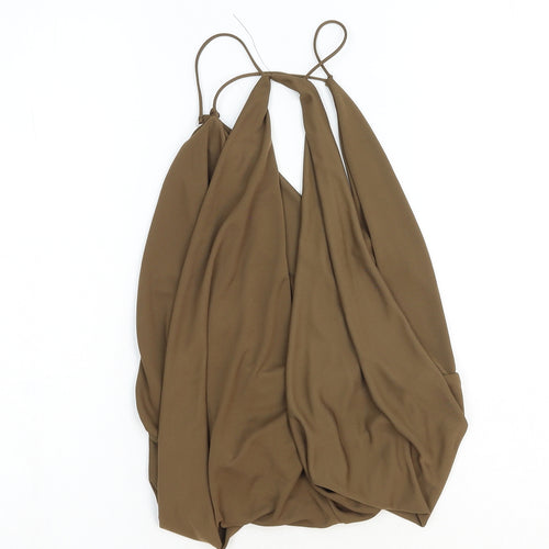 Zara Womens Brown Polyester Basic Tank Size S V-Neck