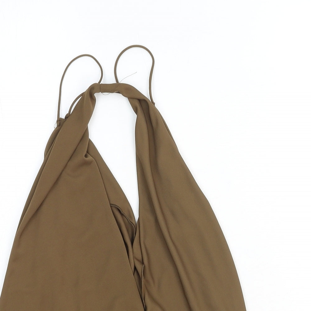 Zara Womens Brown Polyester Basic Tank Size S V-Neck