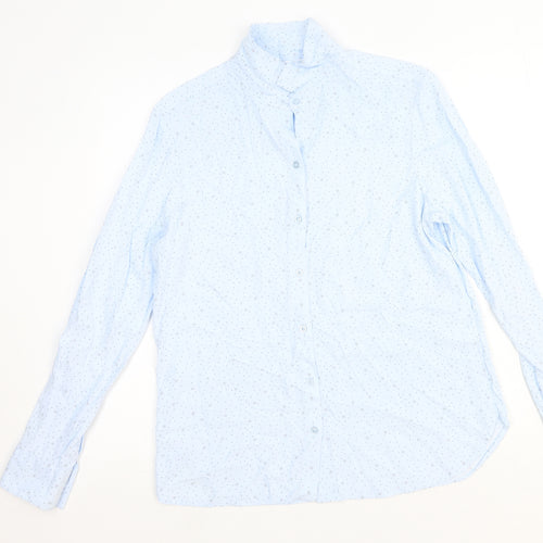 Aziz Womens Blue Geometric Polyester Basic Button-Up Size L Collared - Star Pattern