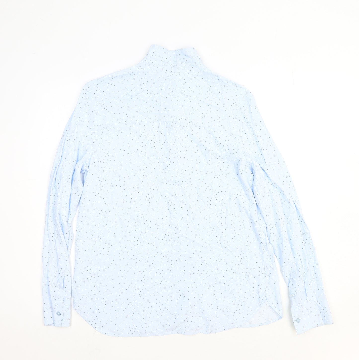 Aziz Womens Blue Geometric Polyester Basic Button-Up Size L Collared - Star Pattern