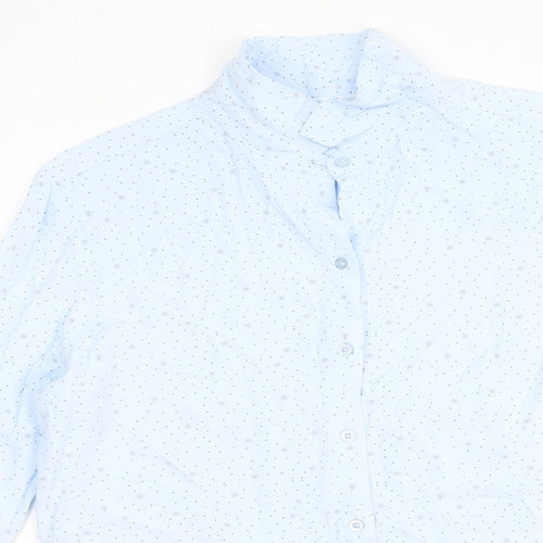 Aziz Womens Blue Geometric Polyester Basic Button-Up Size L Collared - Star Pattern