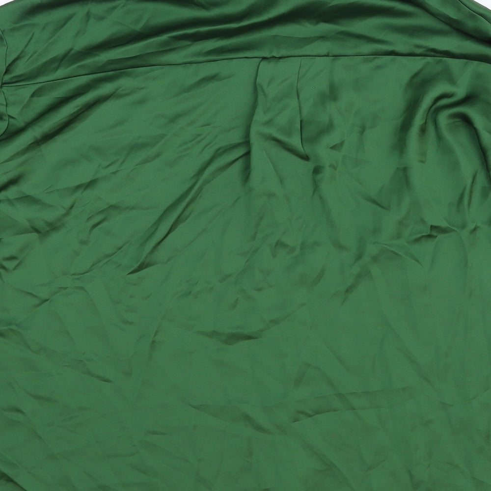 Zara Womens Green Herringbone Polyester Basic Button-Up Size XL Collared