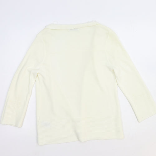 Marks and Spencer Womens White V-Neck Acrylic Cardigan Jumper Size 12