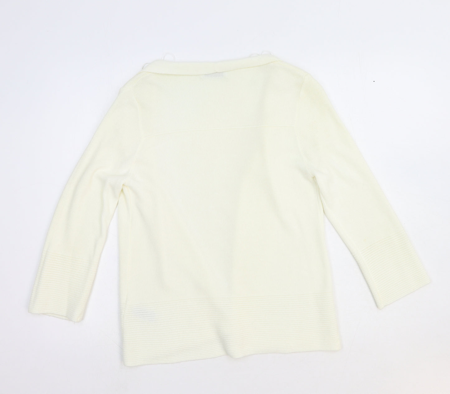 Marks and Spencer Womens White V-Neck Acrylic Cardigan Jumper Size 12