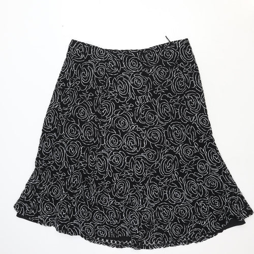 Ann Harvey Womens Black Floral Nylon Swing Skirt Size L