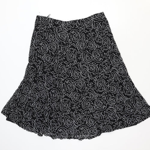 Ann Harvey Womens Black Floral Nylon Swing Skirt Size L
