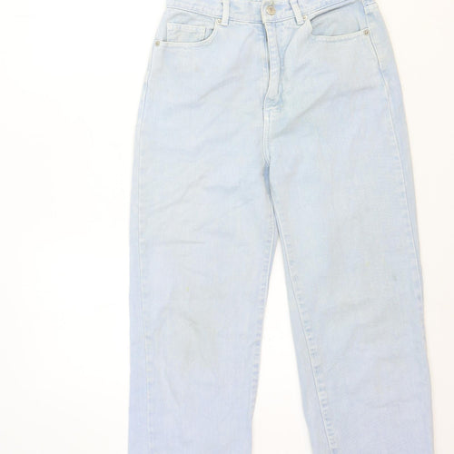 Pull&Bear Womens Black Cotton Straight Jeans Size 8 Regular Zip - Distressed Hems