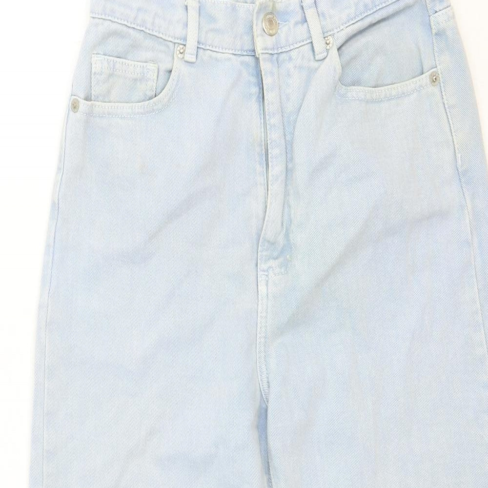 Pull&Bear Womens Black Cotton Straight Jeans Size 8 Regular Zip - Distressed Hems