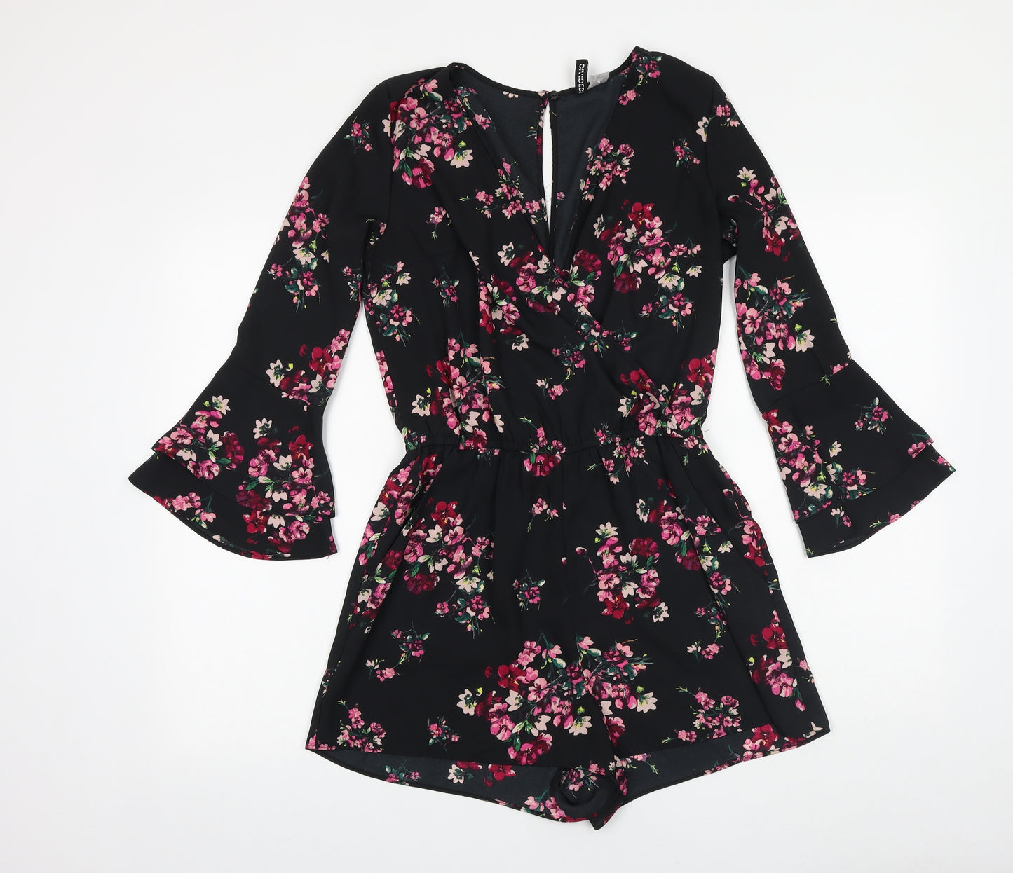 H&M Womens Black Geometric Polyester Playsuit One-Piece Size 10 Button