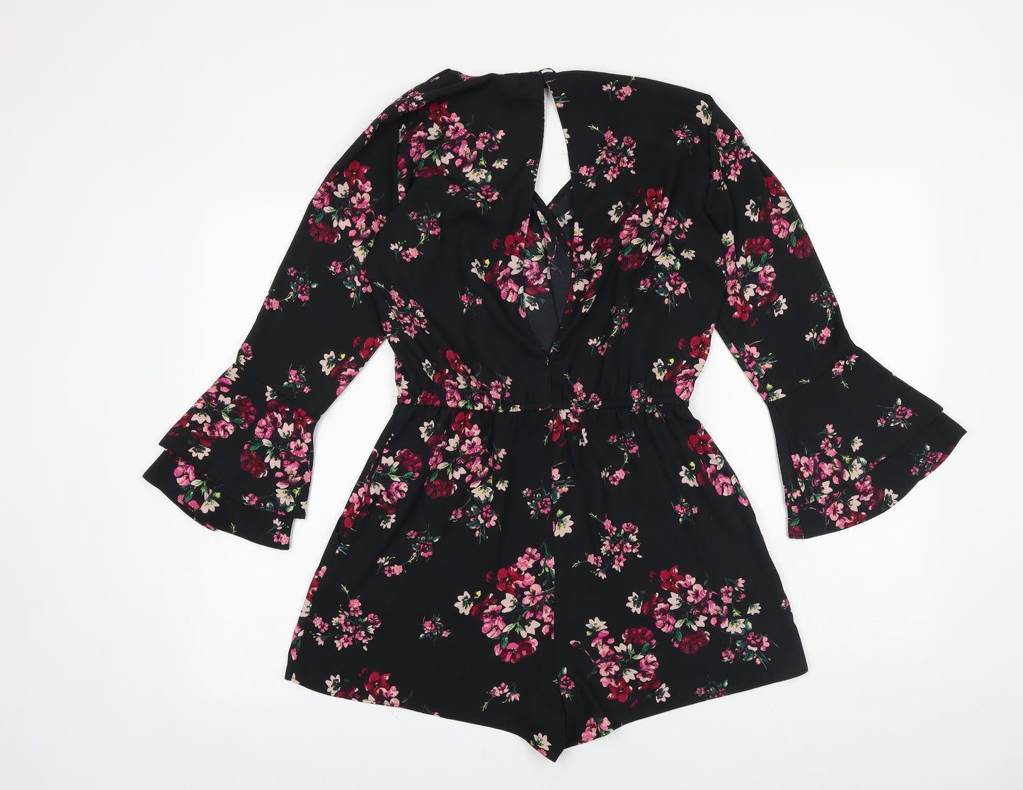 H&M Womens Black Geometric Polyester Playsuit One-Piece Size 10 Button