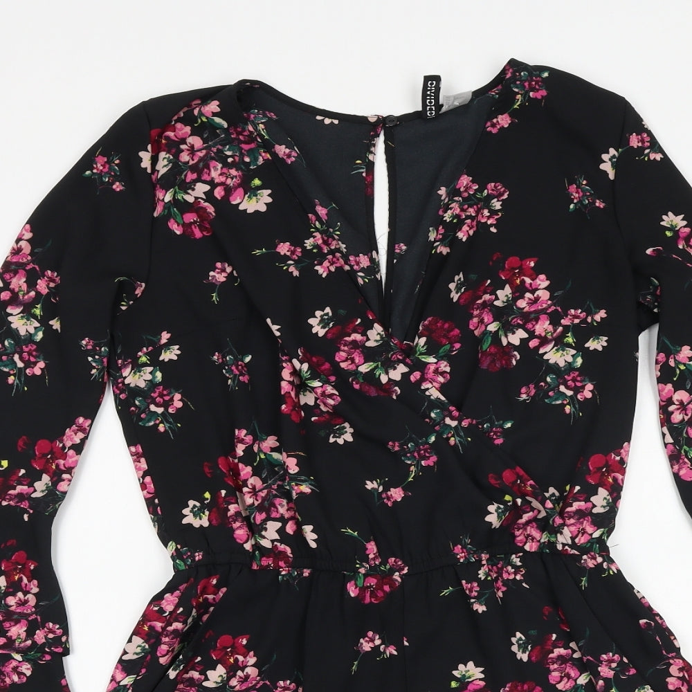 H&M Womens Black Geometric Polyester Playsuit One-Piece Size 10 Button