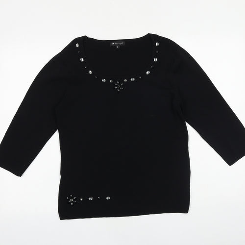 Sky Designs Womens Black Viscose Basic T-Shirt Size 10 Scoop Neck