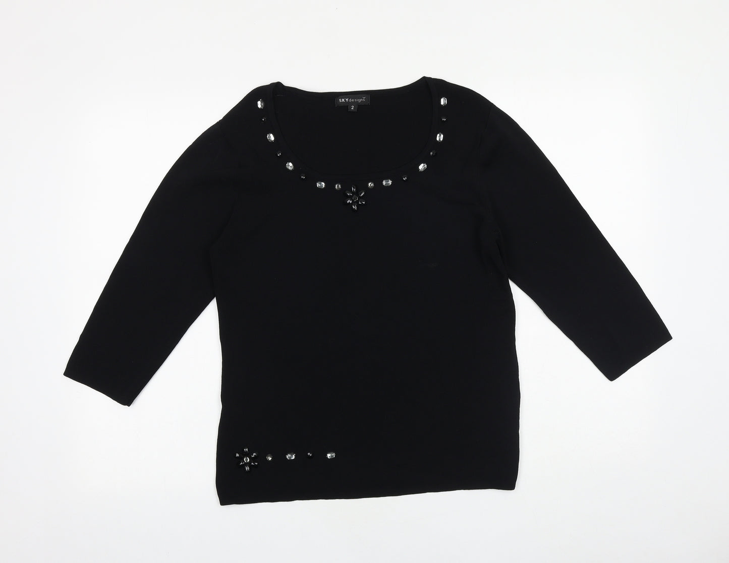 Sky Designs Womens Black Viscose Basic T-Shirt Size 10 Scoop Neck