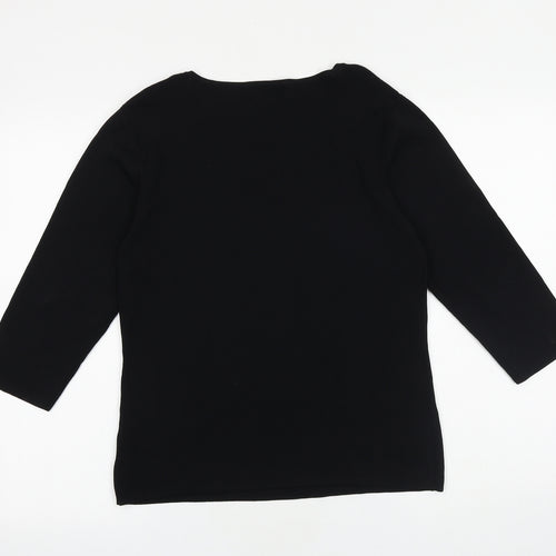 Sky Designs Womens Black Viscose Basic T-Shirt Size 10 Scoop Neck