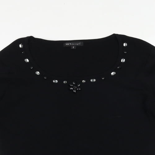Sky Designs Womens Black Viscose Basic T-Shirt Size 10 Scoop Neck