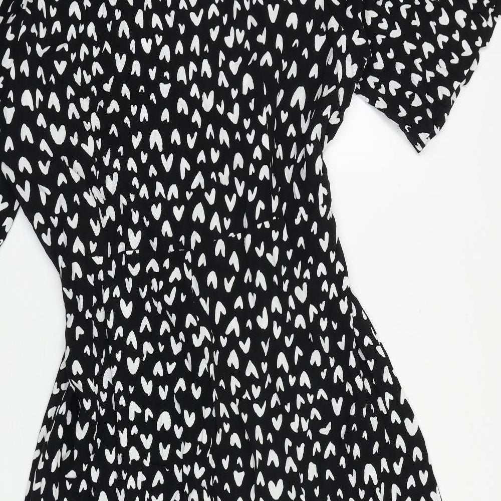 Marks and Spencer Womens Black Geometric Polyester A-Line Size 18 V-Neck Tie - Heart Pattern
