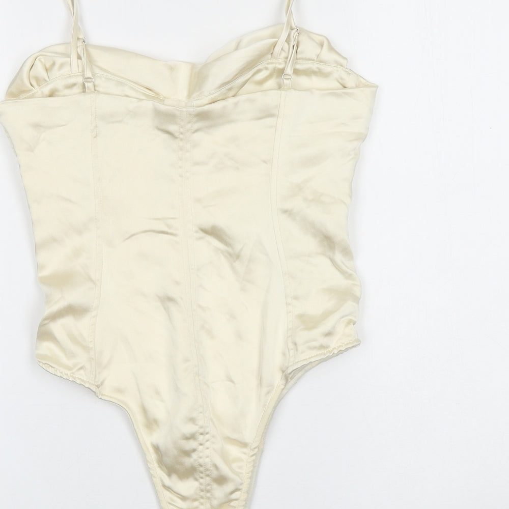 Zara Womens Gold Polyester Bodysuit One-Piece Size XS Snap