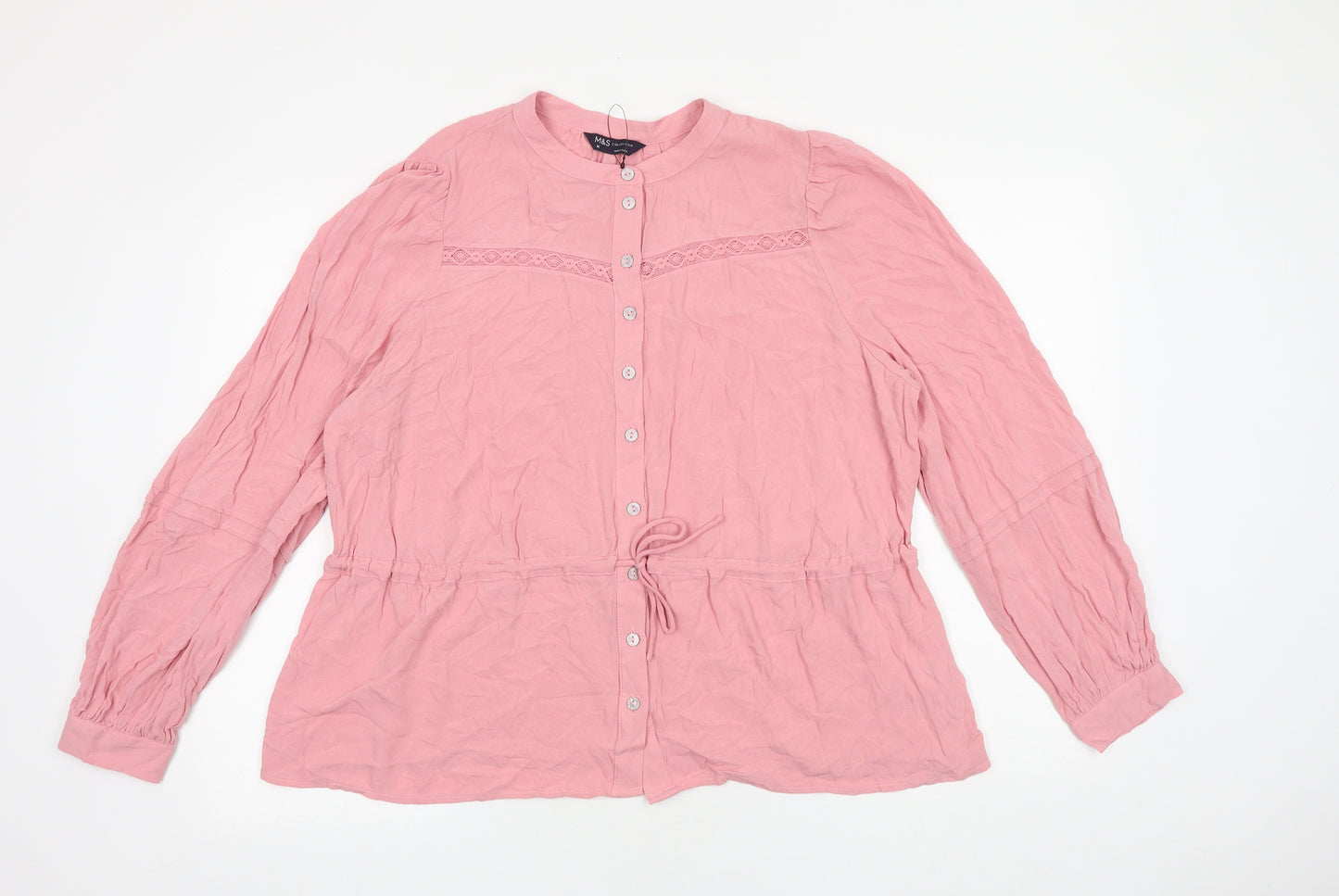 Marks and Spencer Womens Pink Polyester Basic Button-Up Size 16 Round Neck