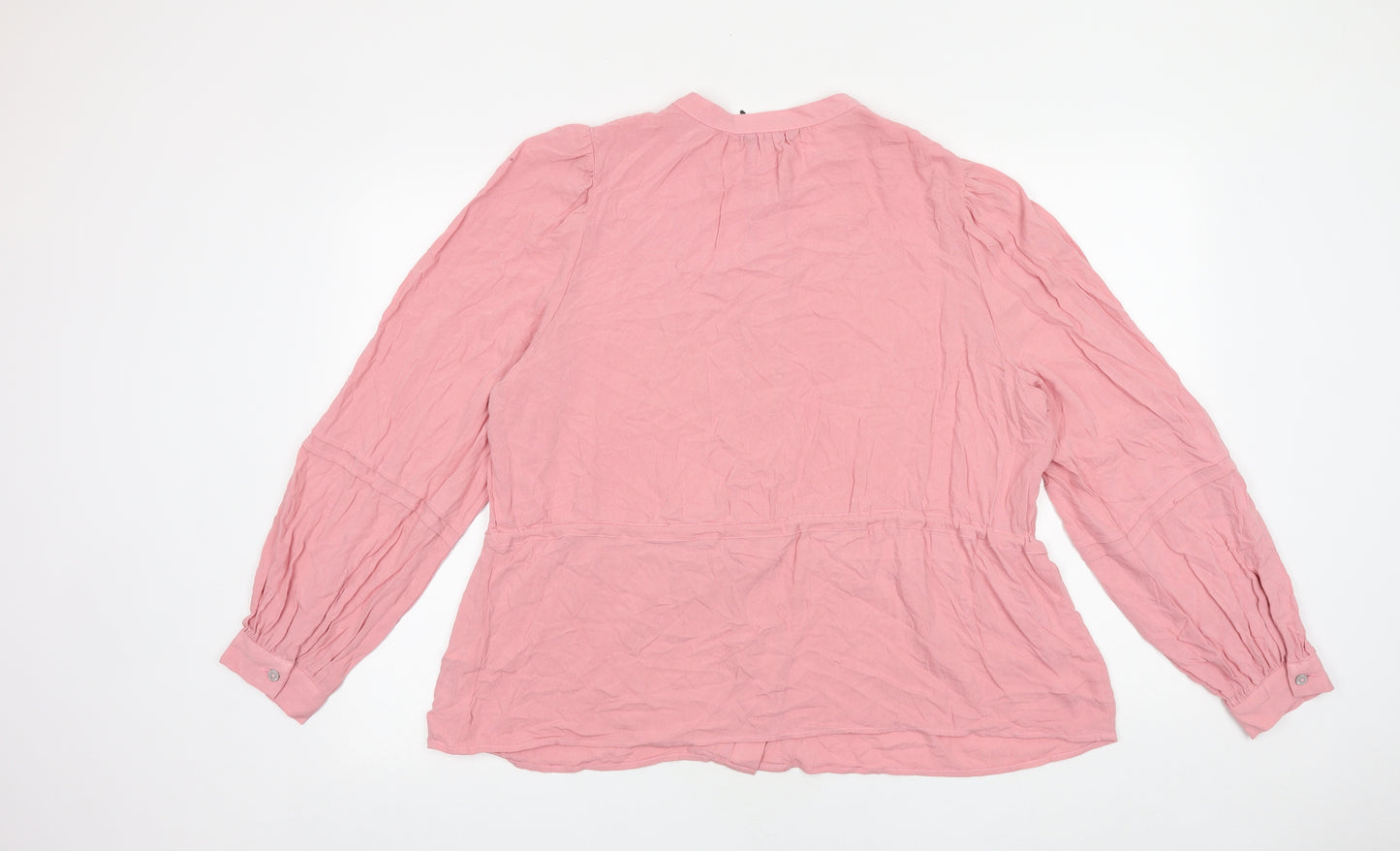 Marks and Spencer Womens Pink Polyester Basic Button-Up Size 16 Round Neck