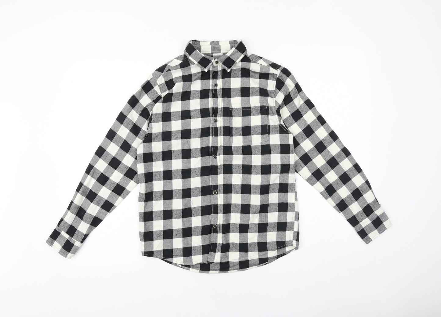 Zara Boys Black Check 100% Cotton Basic Button-Up Size 11-12 Years Collared Button