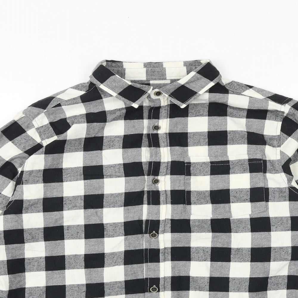 Zara Boys Black Check 100% Cotton Basic Button-Up Size 11-12 Years Collared Button